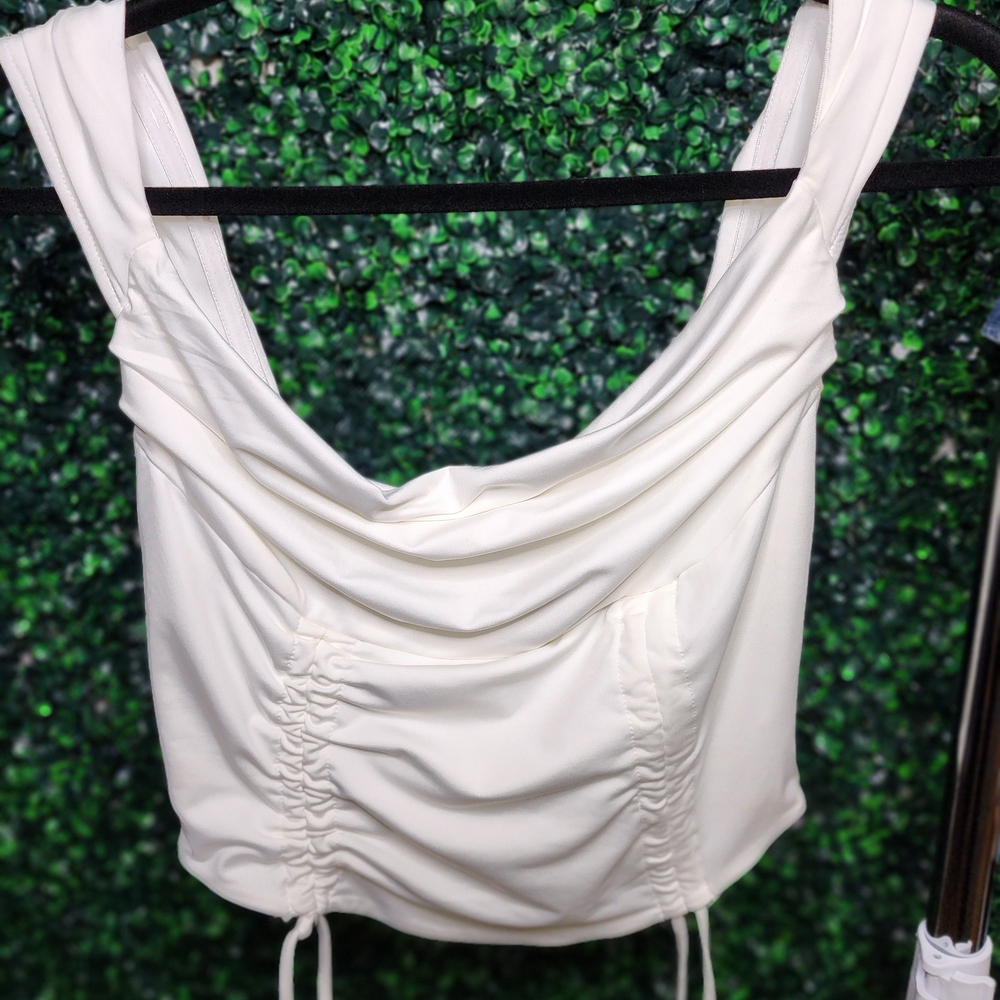 Forever 21 White Ruched Cowl Tank